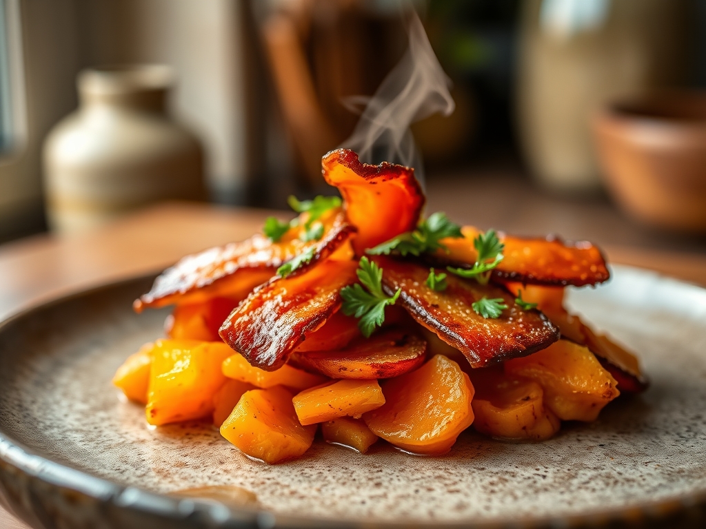Freshly prepared bacon and sweet potato recipes