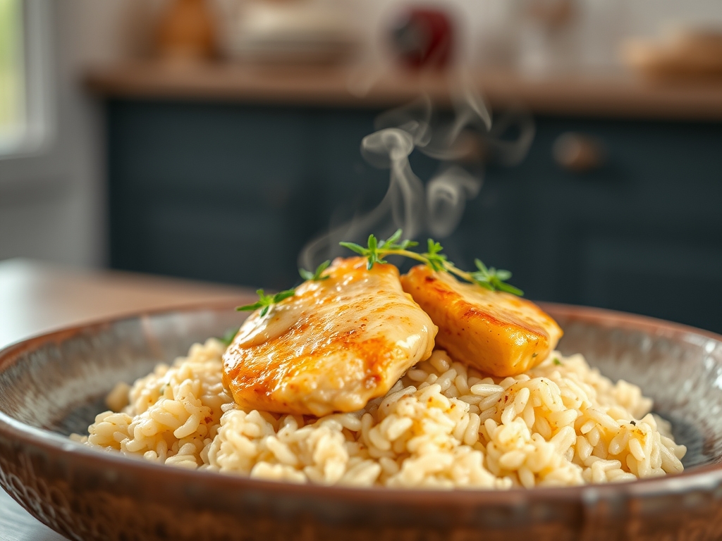 Freshly prepared creamy chicken recipes with rice