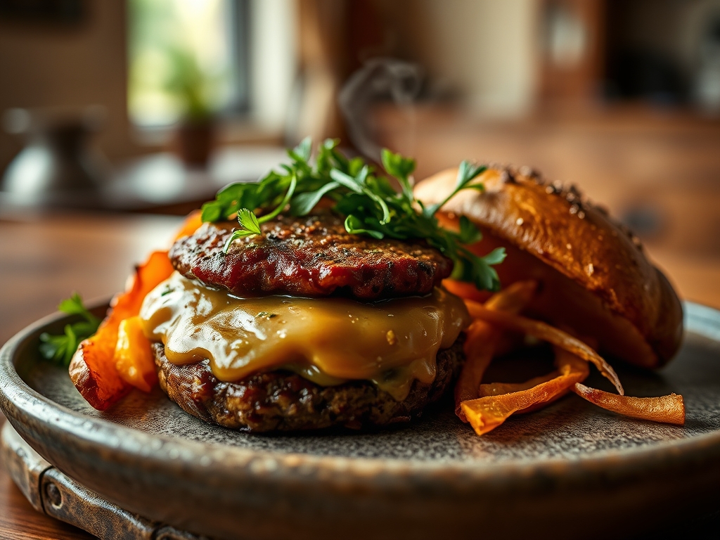Freshly prepared hamburger and sweet potato recipes