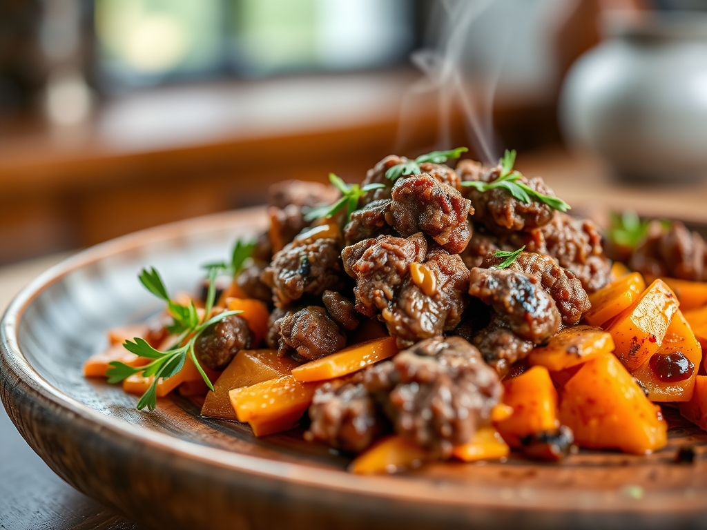 Freshly prepared healthy ground beef and sweet potato recipes