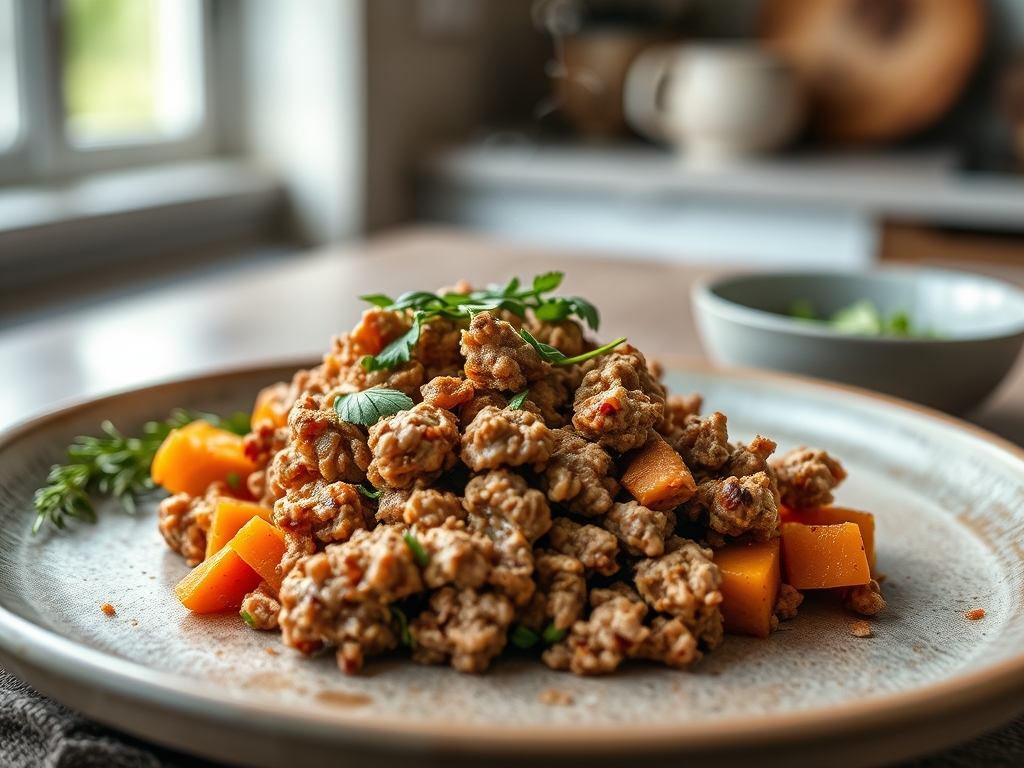 Freshly prepared healthy ground turkey and sweet potato recipes