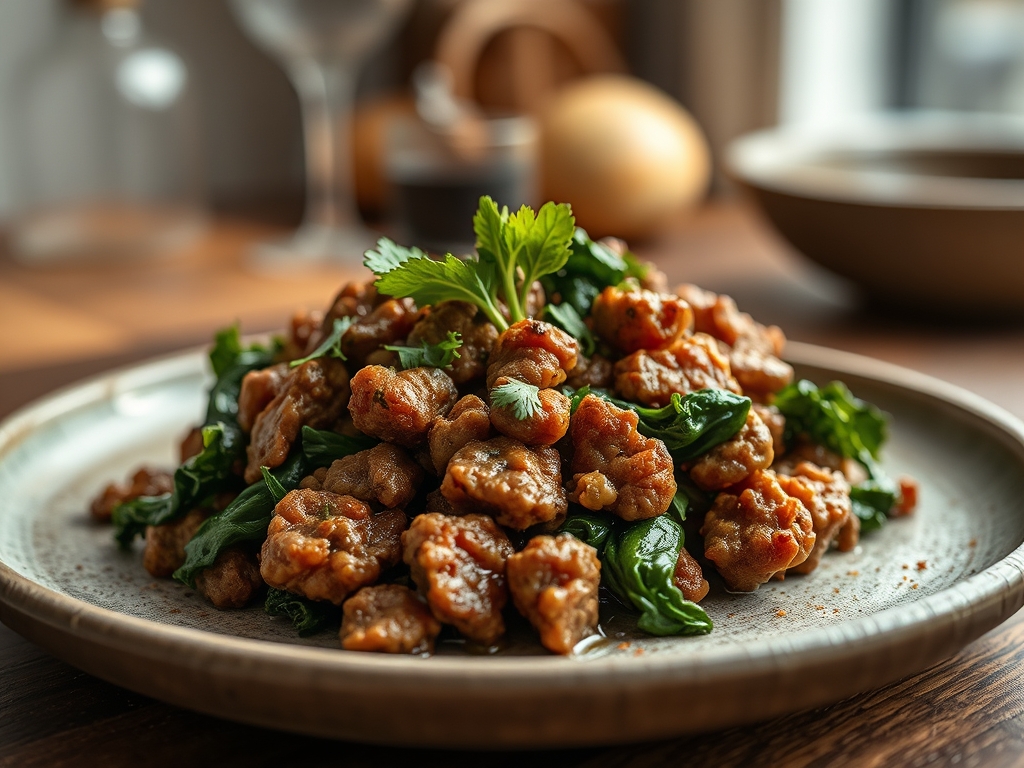 Freshly prepared kale and ground beef recipes