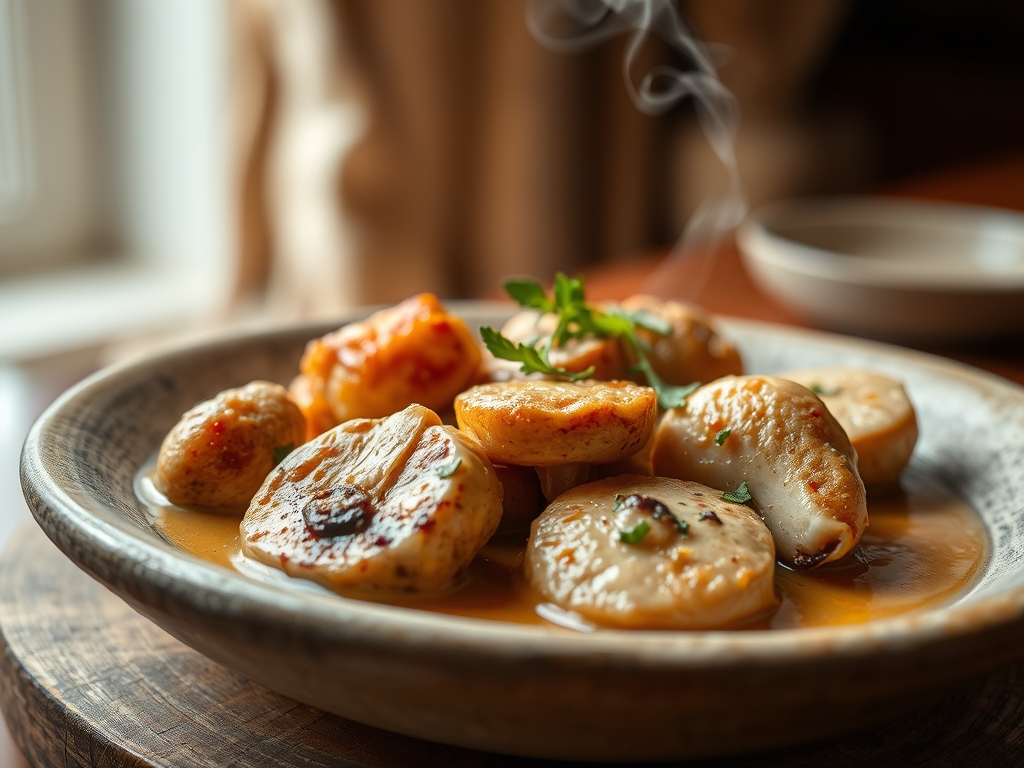 Freshly prepared mushroom soup and chicken recipes