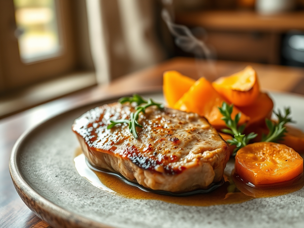 Freshly prepared pork chop and sweet potato recipes