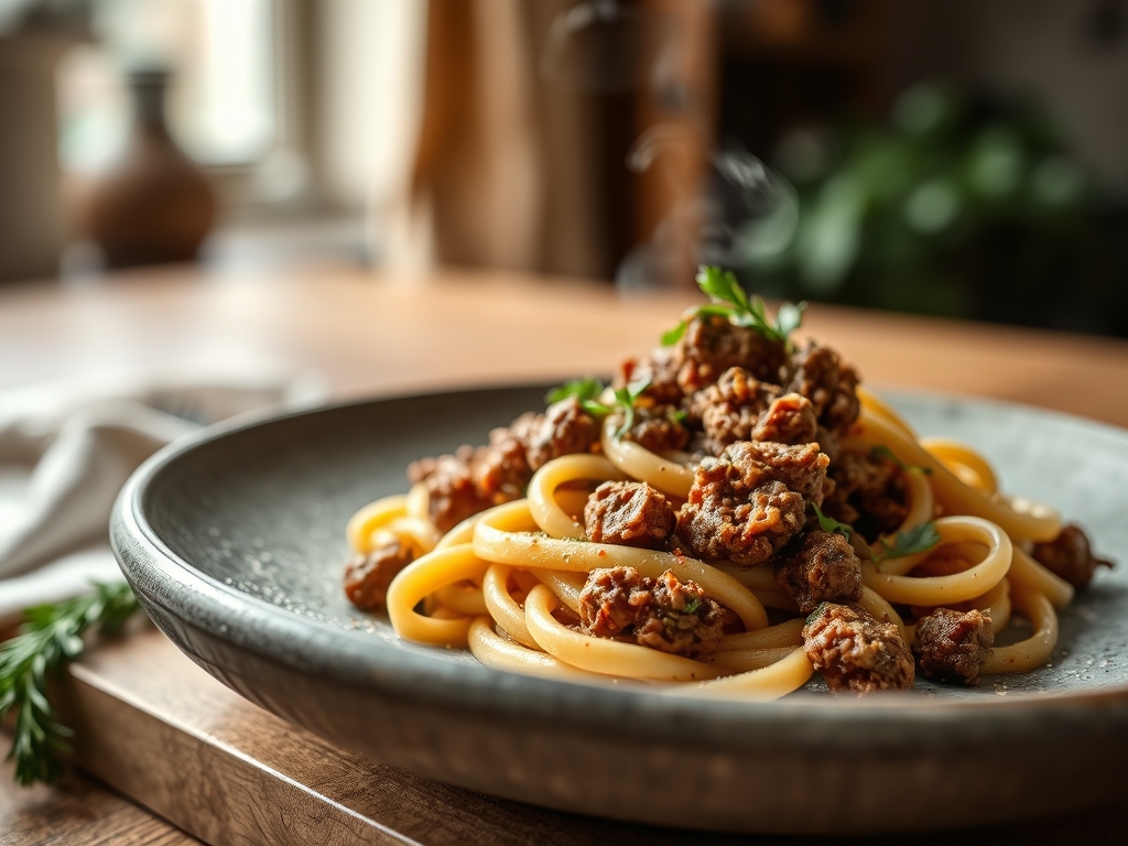 Freshly prepared rotini and ground beef recipes